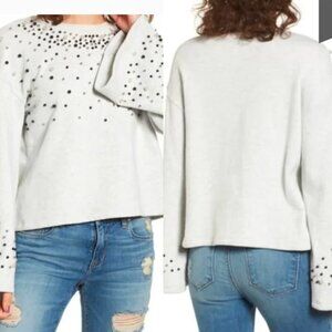 🦋 NORDSTROM BP Pearl Beaded Bell Sleeve Sweater Gray Small Casual Winter